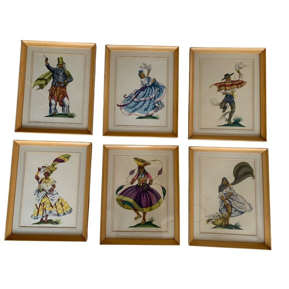 Vintage Set of Six Framed Ada Peacock Ethnic Dance Prints 8452 Latin